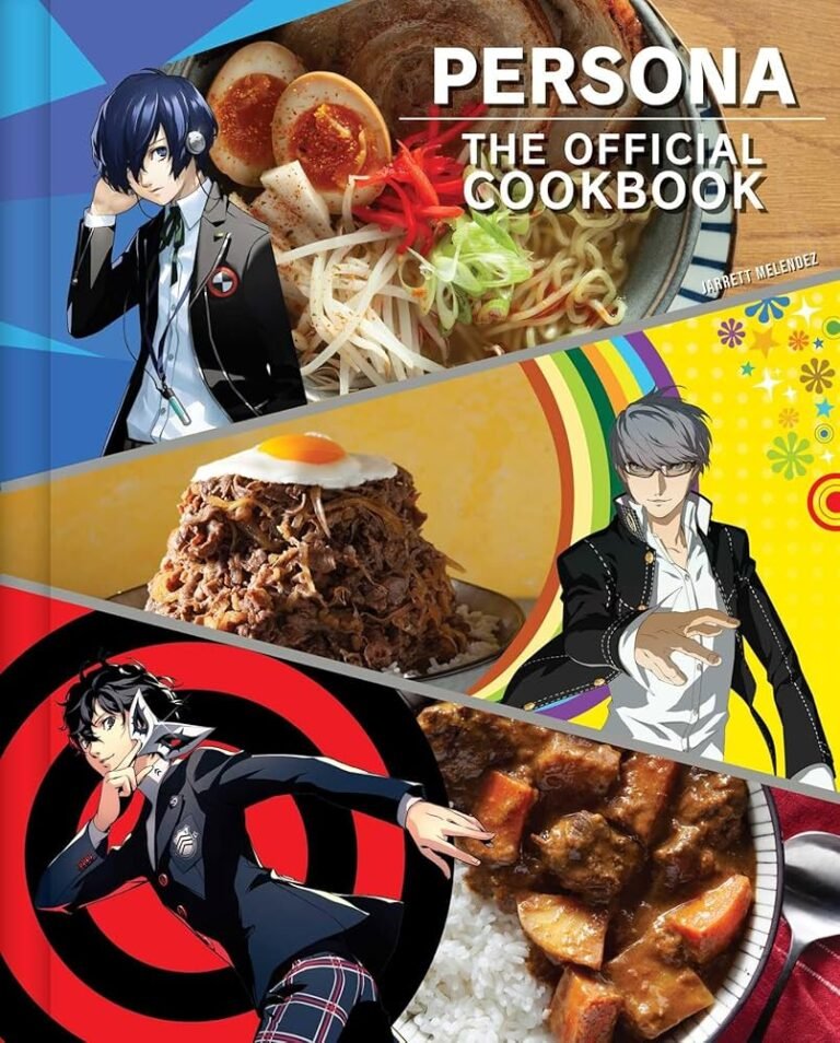 Official cover of Persona The Official Cookbook featuring Joker, Yu Narukami, and Makoto Yuki with Japanese food